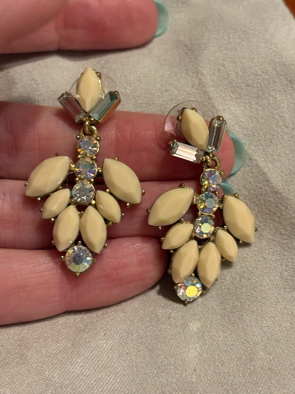 J. Crew Cream and Iridescent Crystal Drop Earrings